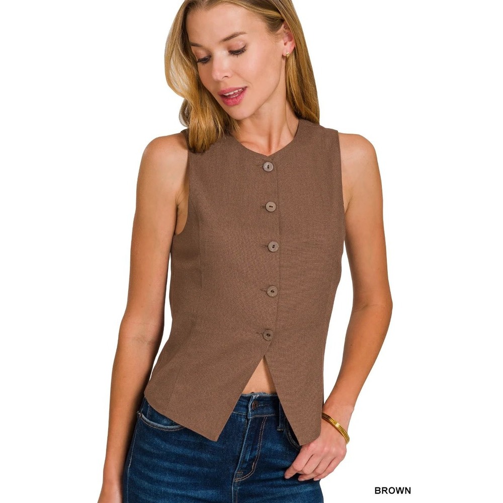 Zenana Linen Blend Button Down Vest / Mult Sizes/ NWT & Still in Bag
